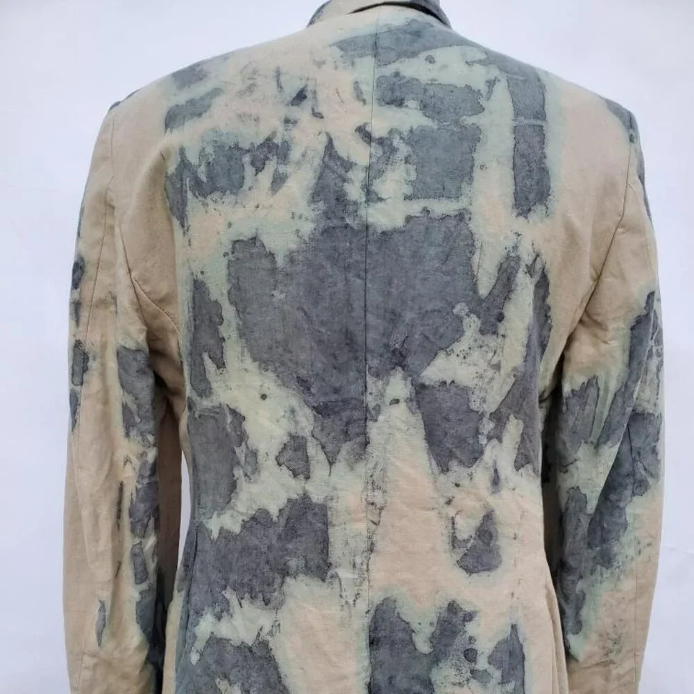 NEW linen Blazer tie dyed gray tan khaki green beige med large camo cowboy 40 42